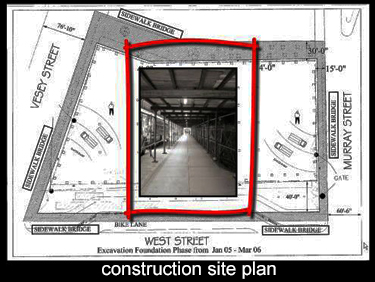 sidewalk bridge protects pedestrians from falling debris